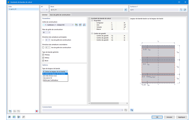 Boite de dialogue « Assistant pour les bande de calcul »