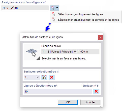 Définir graphiquement la surface et la ligne pour les bandes de calcul