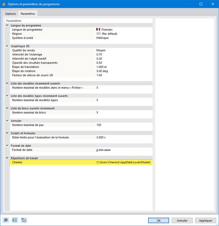 FAQ 005379 | Où se trouve le répertoire de travail de RFEM 6, RSTAB 9 et RSECTION 1 ?