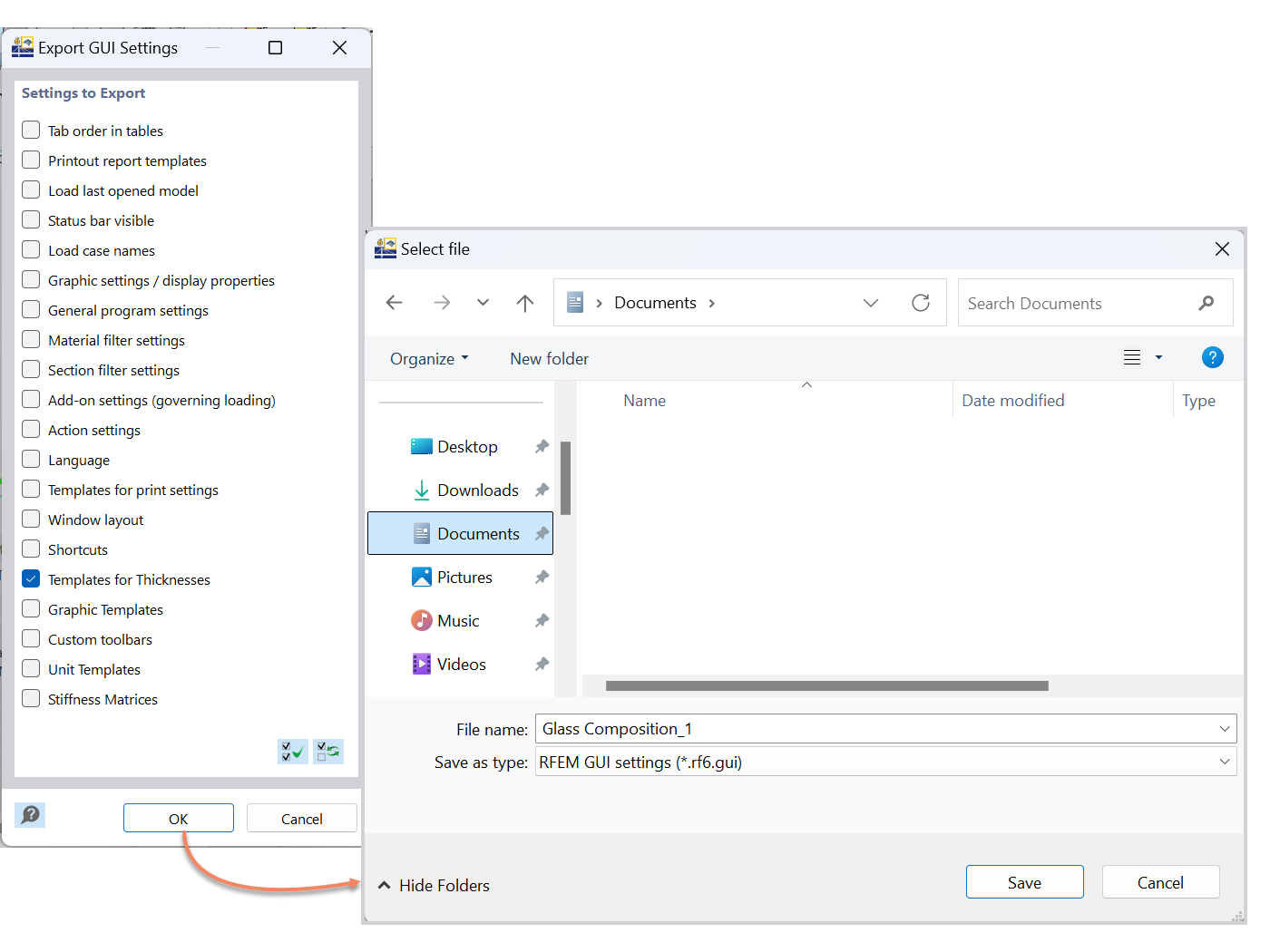 Les paramètres de l’interface graphique dans RFEM 6 permettent d’enregistrer et d’exporter efficacement les structures de couches.