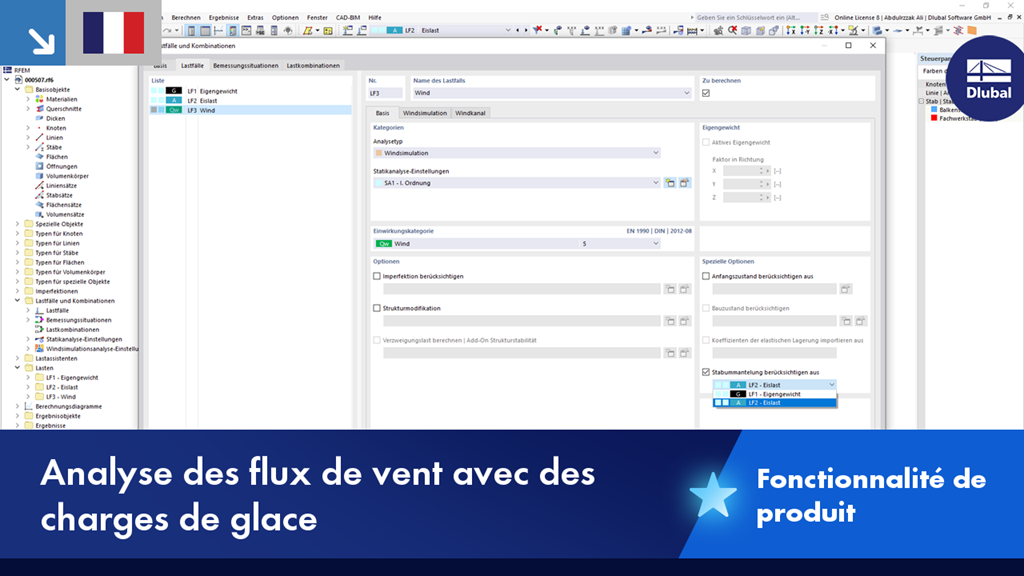 Représentation visuelle de l’analyse du vent avec des traînées pour la simulation des flux dans un modèle technique.