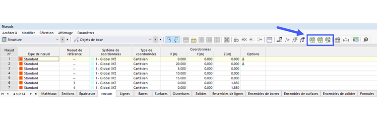 Boutons pour l’échange de données avec Excel dans la barre d’outils du tableau