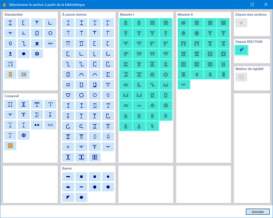 Types de section pour poutre en béton précontraint