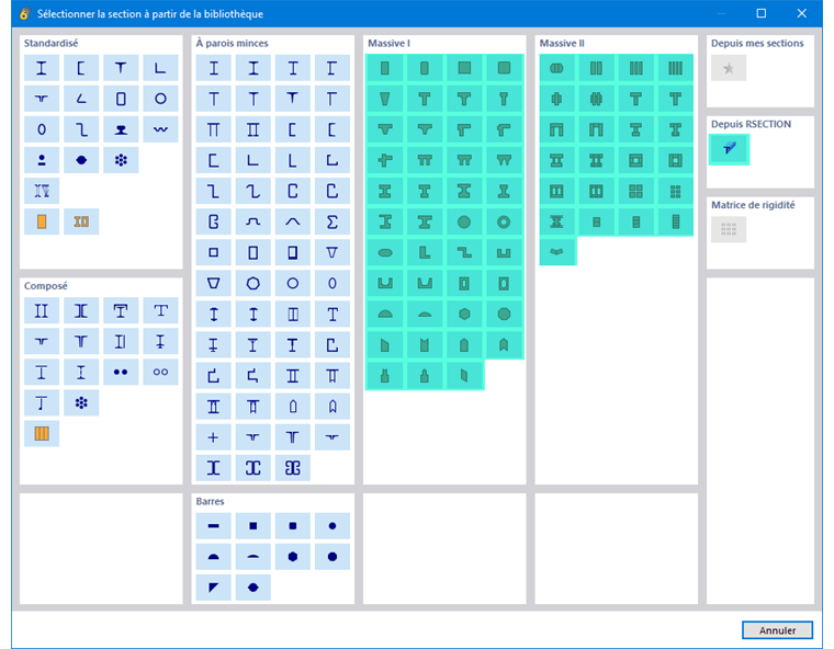 Types de section pour poutre en béton précontraint