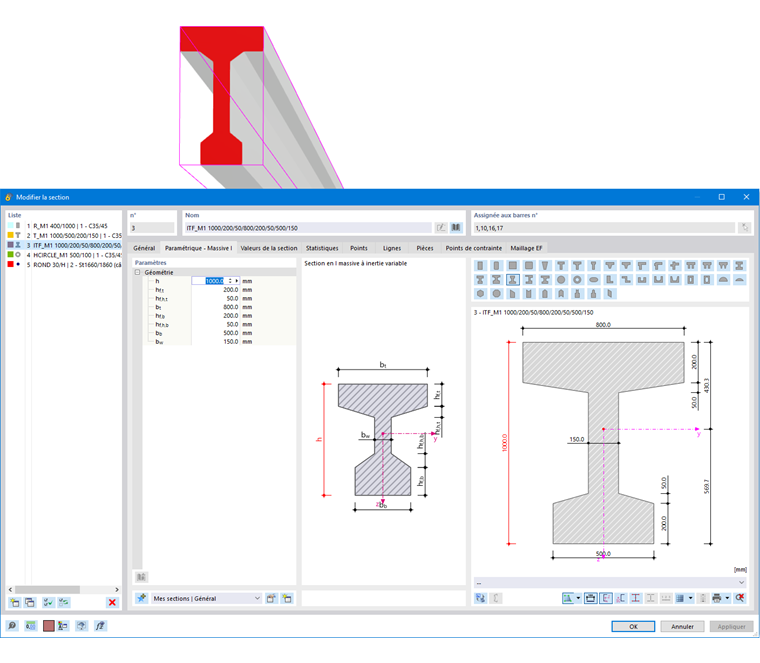 Section paramétrique en béton précontraint