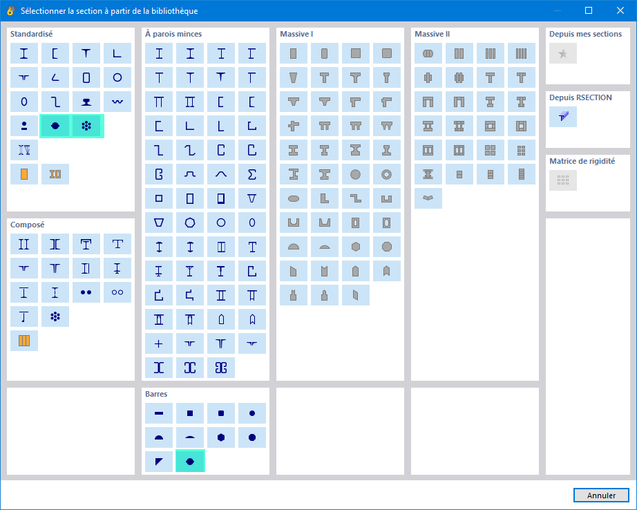 Types de sections pour les torons