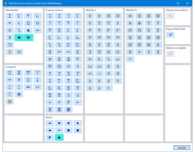 Types de sections pour les torons