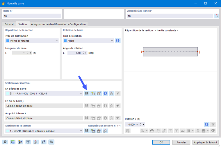 Définir la section des torons