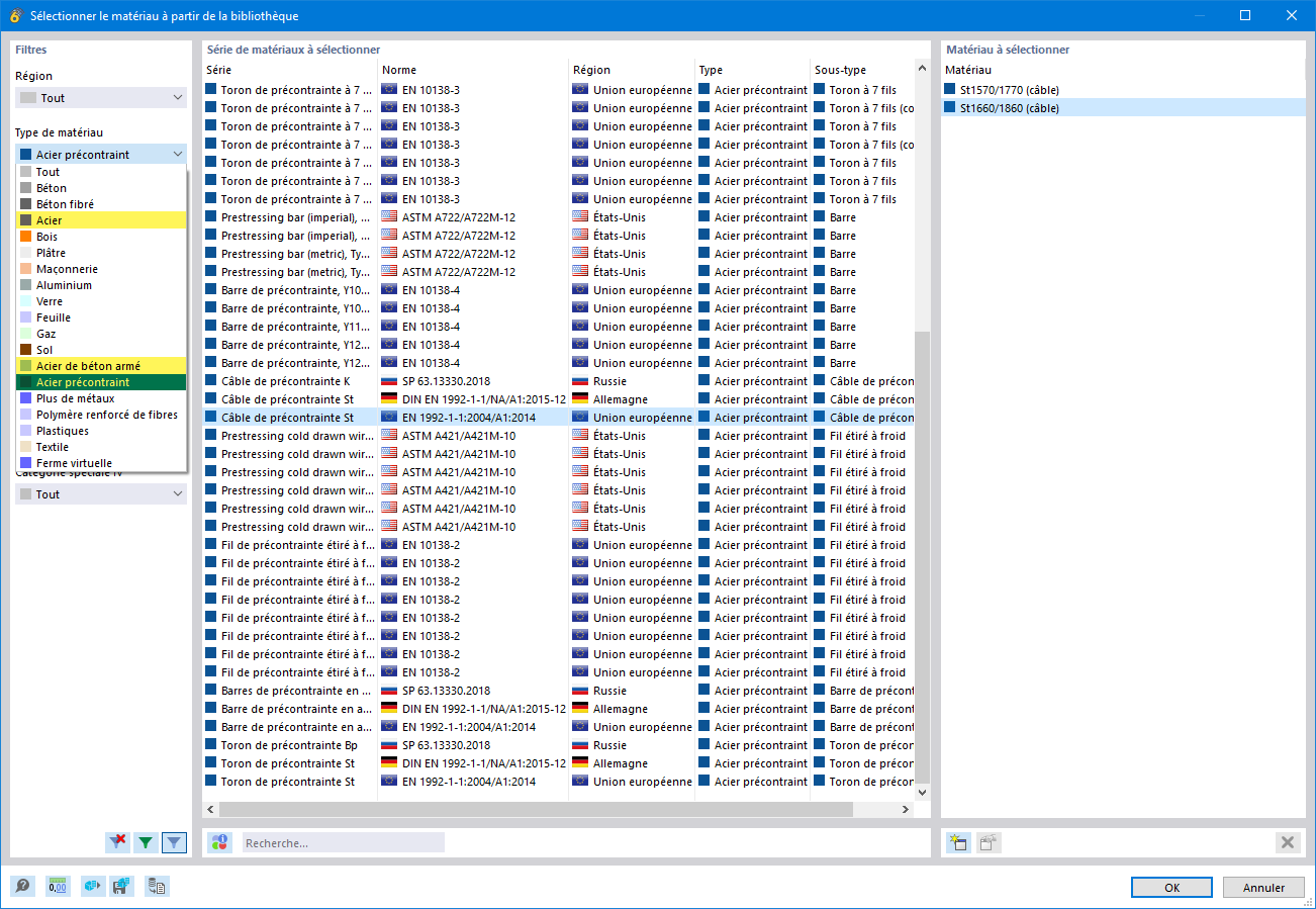 Sélection du matériau dans la bibliothèque