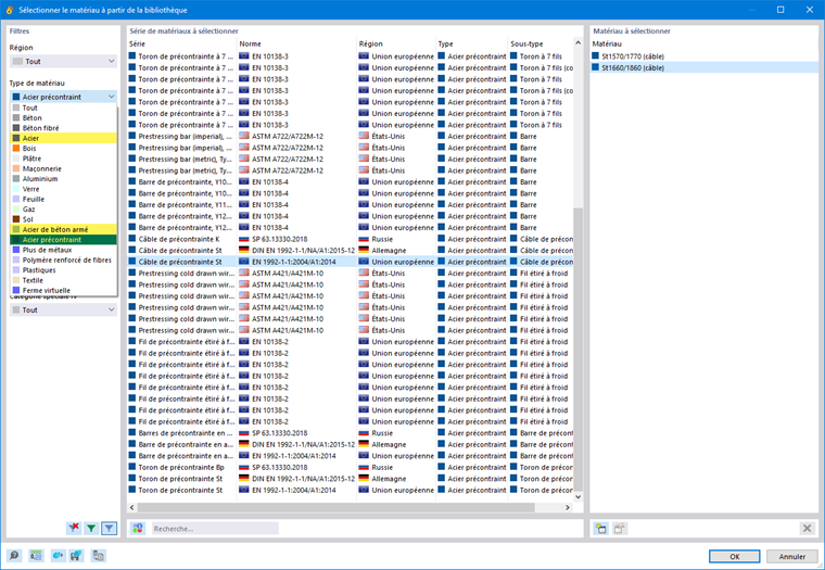 Sélection du matériau dans la bibliothèque
