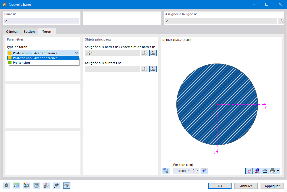 Définir les propriétés spécifiques des torons