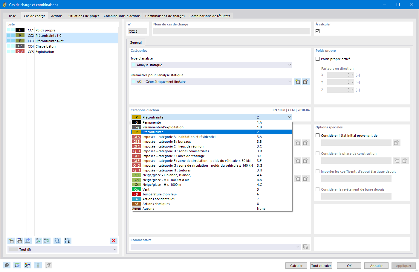 Cas de charge de précontrainte