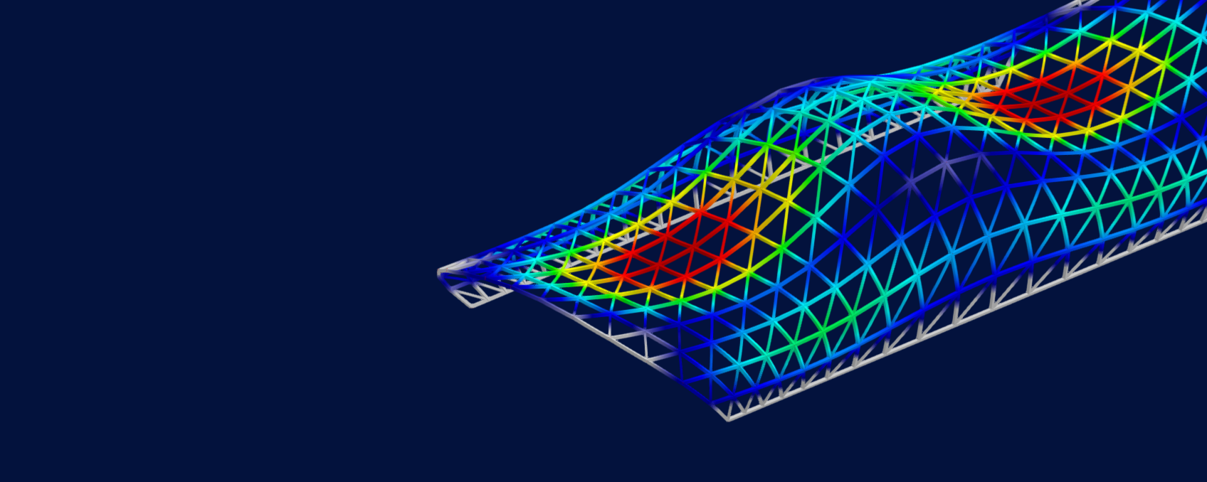Structure de toiture en coque à grille en acier vérifiée pour la stabilité à l’aide du module complémentaire Vérification de l’acier