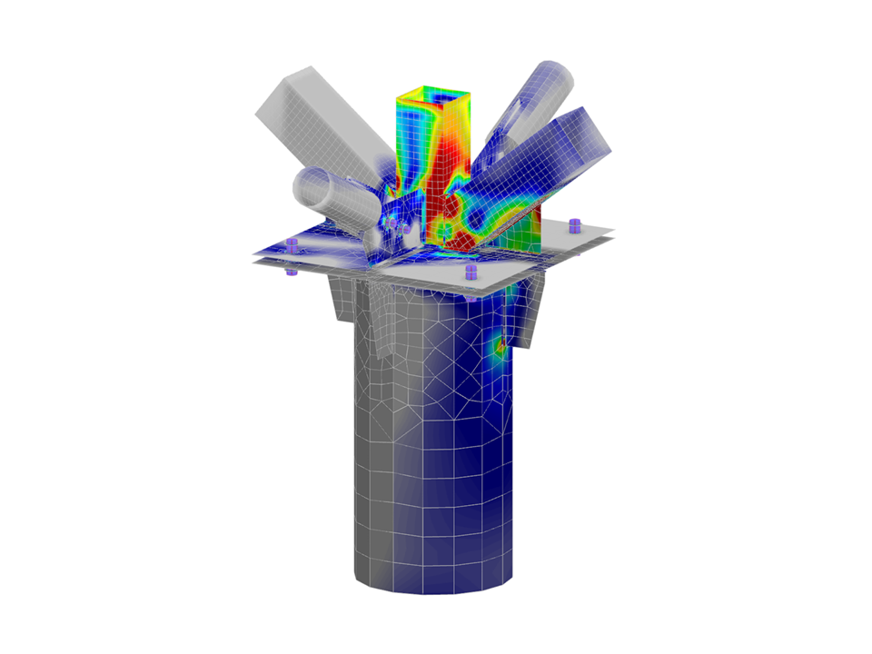 Modèle 005794 | Assemblage boulonné en acier modélisé dans RFEM avec des efforts internes transférés de la structure de toiture