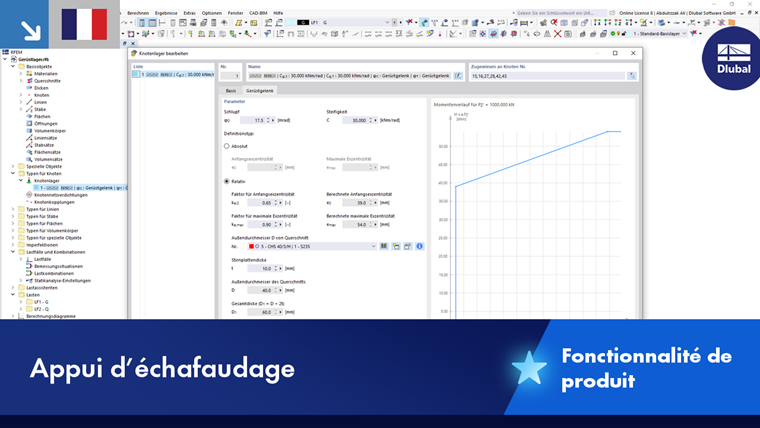 Représentation d’un échafaudage avec ses spécifications techniques et détails