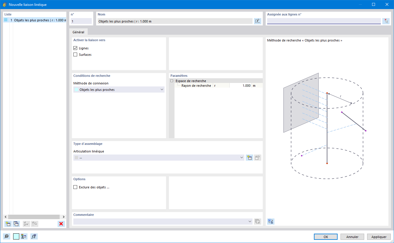 Boite de dialogue « Nouvelle liaison linéique »