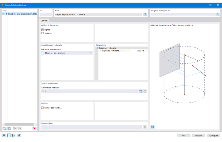 Boite de dialogue « Nouvelle liaison linéique »
