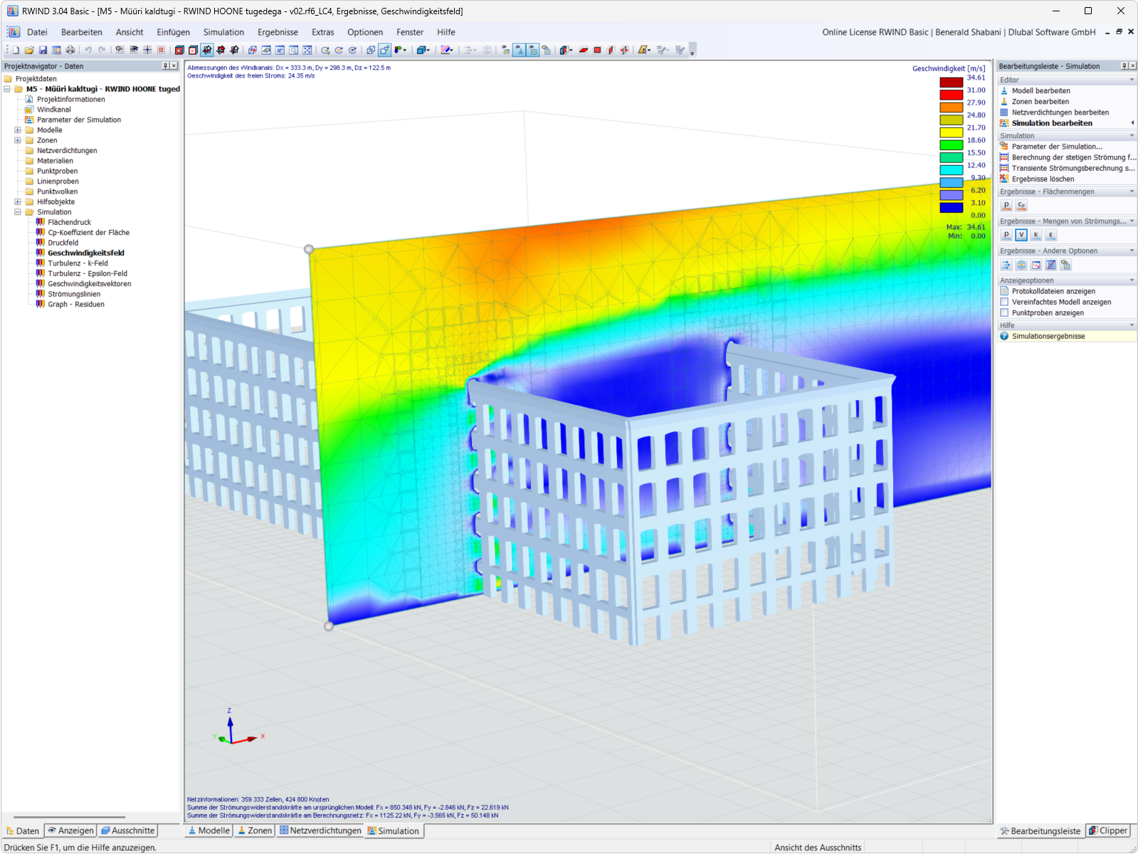 Simulation des charges de vent sur une façade pour stabiliser son système d’ancrage.