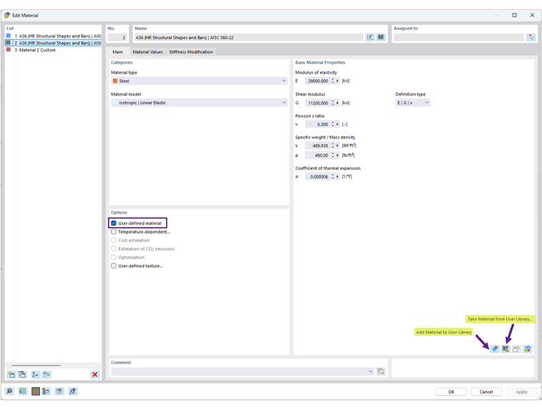 FAQ 005701 | Comment puis-je enregistrer mon matériau défini par l'utilisateur dans la bibliothèque de matériaux dans RFEM 6 ?