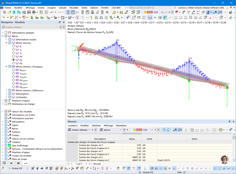 Résultats de l’analyse structurale en tenant compte de l’influence des torons