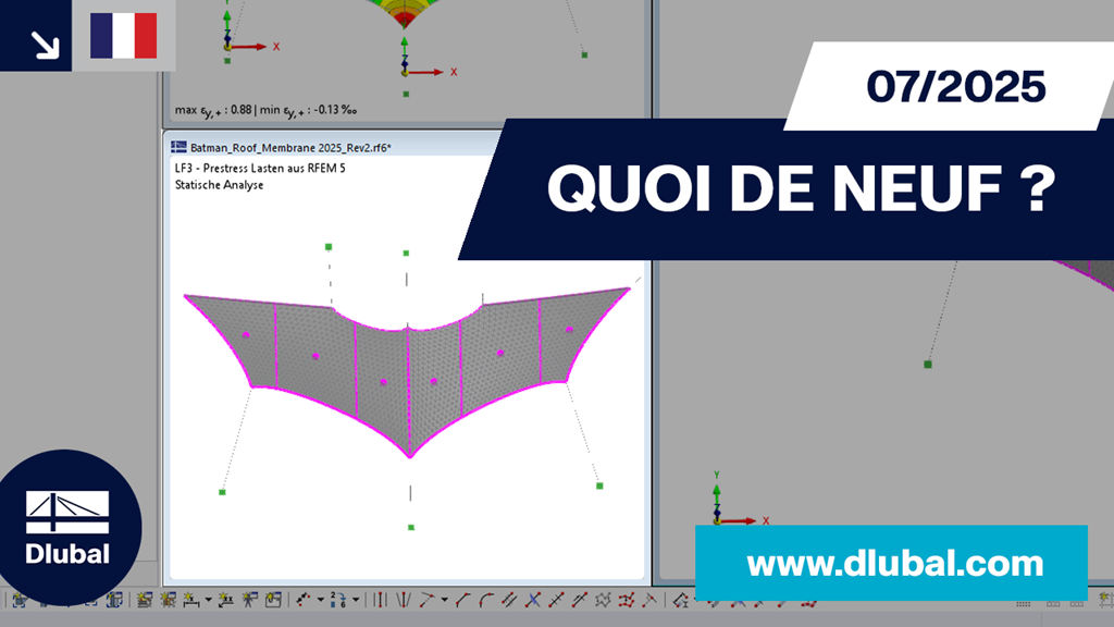 Affichage d’un modèle de calcul en mettant l’accent sur les éléments précontraints, montrant la stabilité.