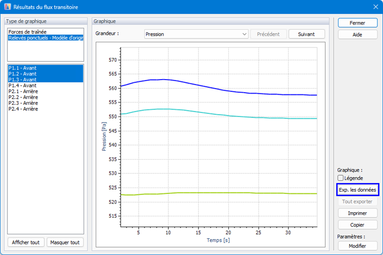 Exporter les résultats à partir du graphique