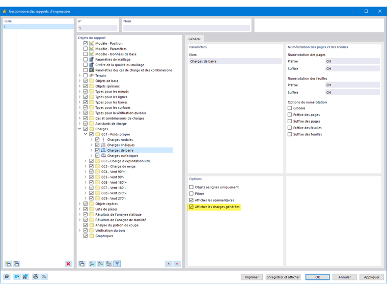 Fonction permettant d’afficher les charges générées en vue détaillée.