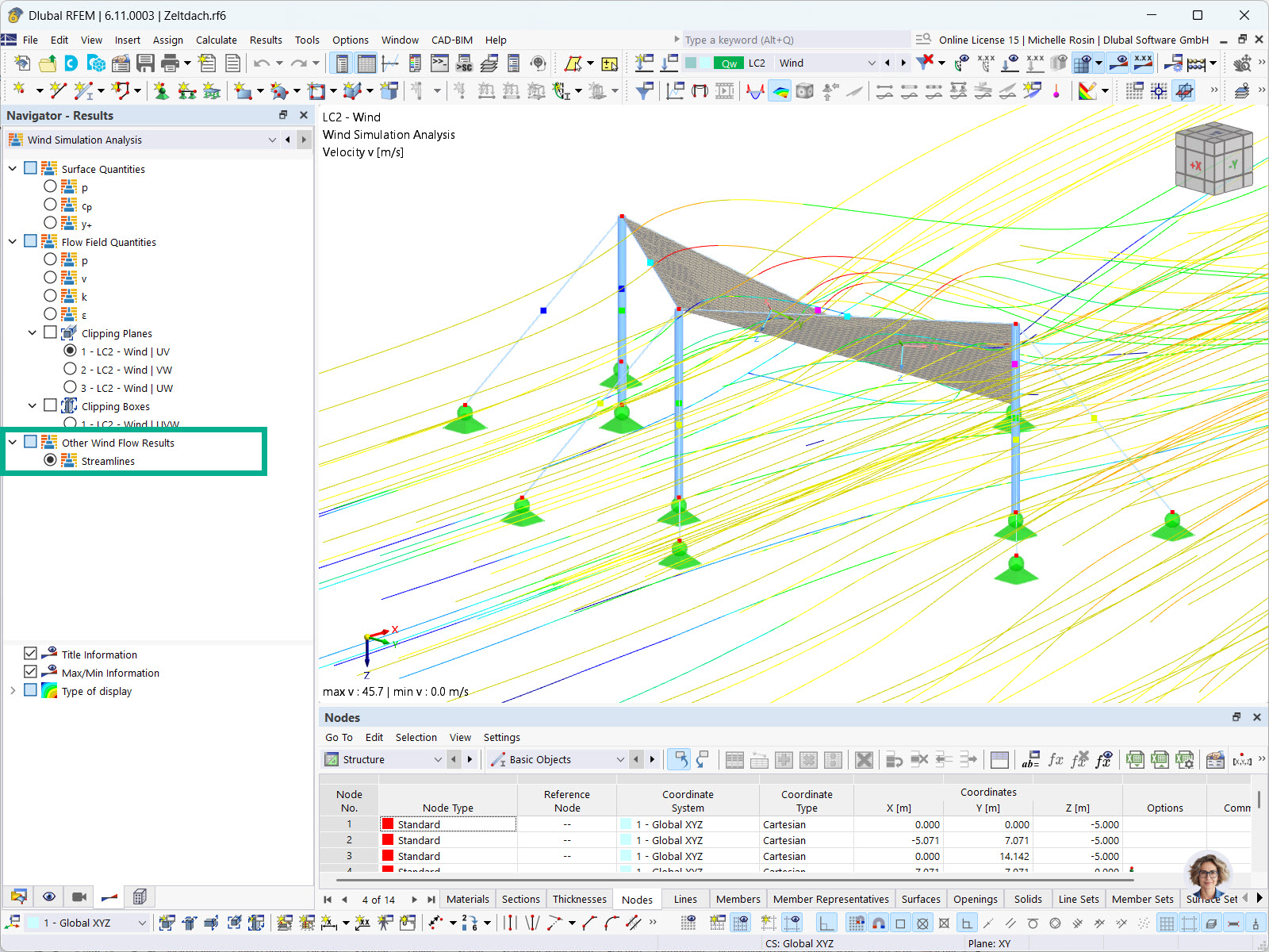 Visualisation des lignes de flux dans l’analyse de simulation des flux de vent dans une application de structure.