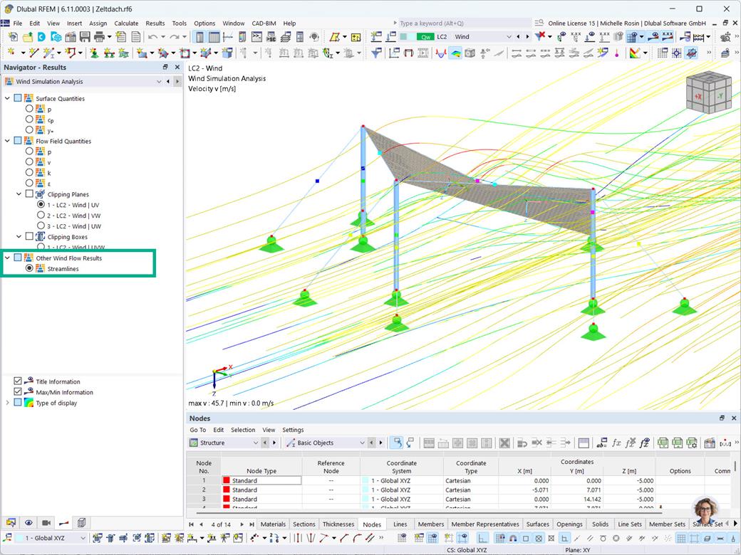 Visualisation des lignes de flux dans l’analyse de simulation des flux de vent dans une application de structure.