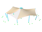 Visualisation détaillée d’une structure à membrane représentant le module complémentaire "Découpe" dans RFEM 6 avec un affichage clair des découpes