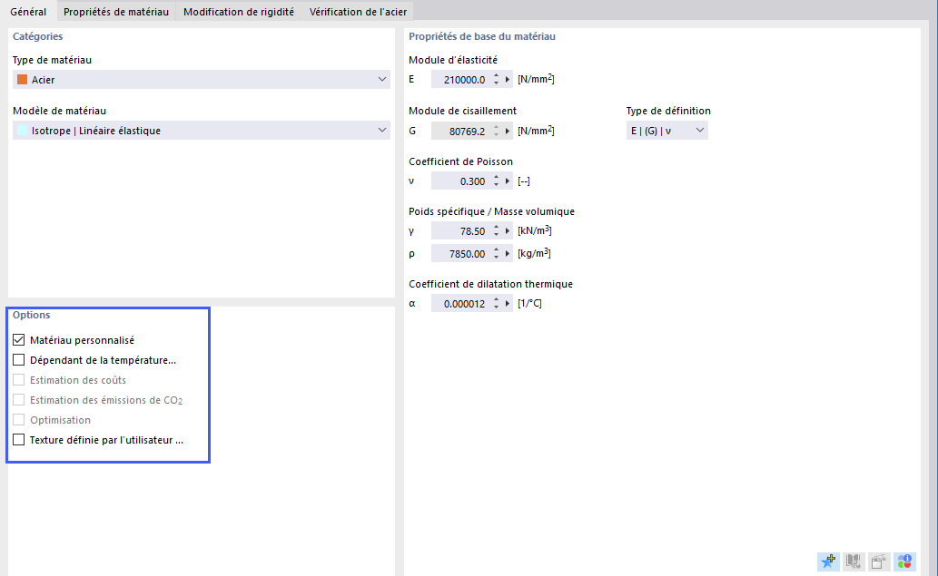 Section « Options »