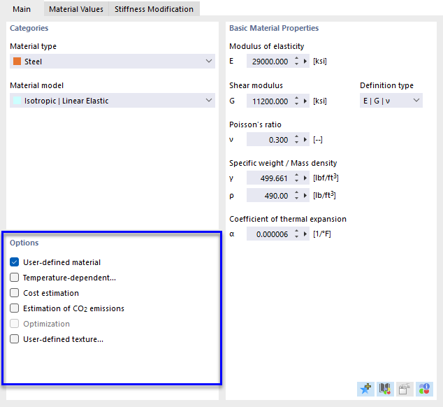 Section « Options »