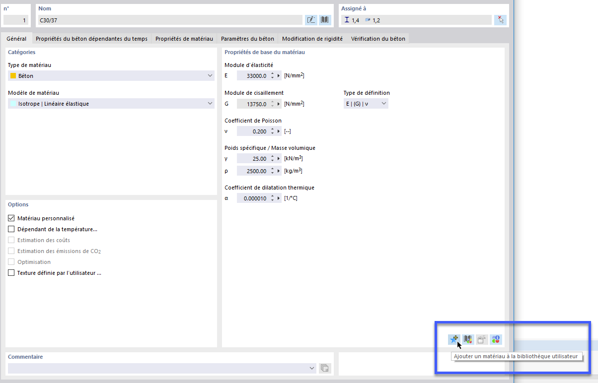 Enregistrer le matériau défini par l’utilisateur dans la bibliothèque