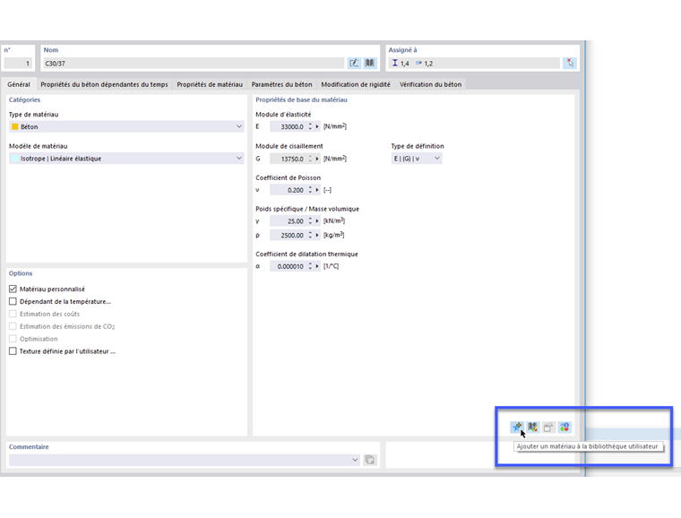 Enregistrer le matériau défini par l’utilisateur dans la bibliothèque