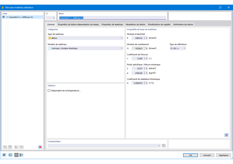 Boite de dialogue « Nouveau matériau utilisateur »