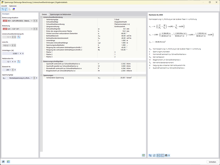 Diagramme pour calculer la contrainte de soudure sigma j,+ dans une structure.