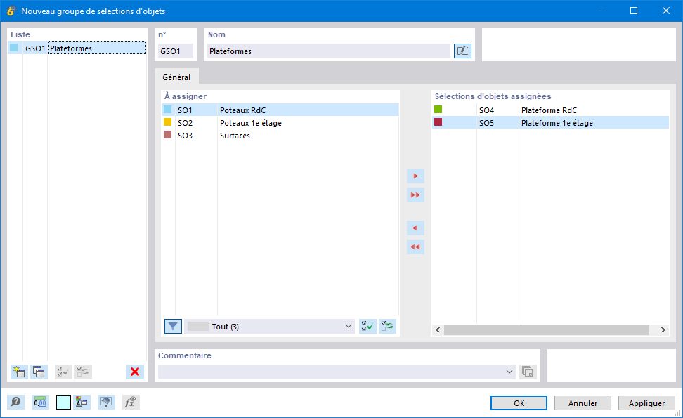 Boite de dialogue « Nouveau groupe de sélections d’objets »