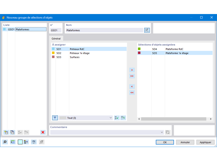 Boite de dialogue « Nouveau groupe de sélections d’objets »
