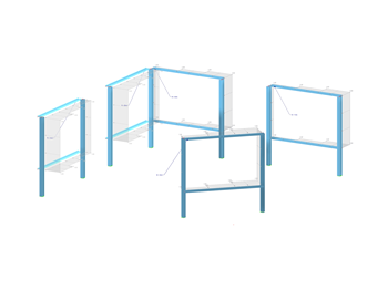 Modèle de structure filaire démontrant la saisie de charges variables via l’assistant de charges surfaciques dans le génie civil.