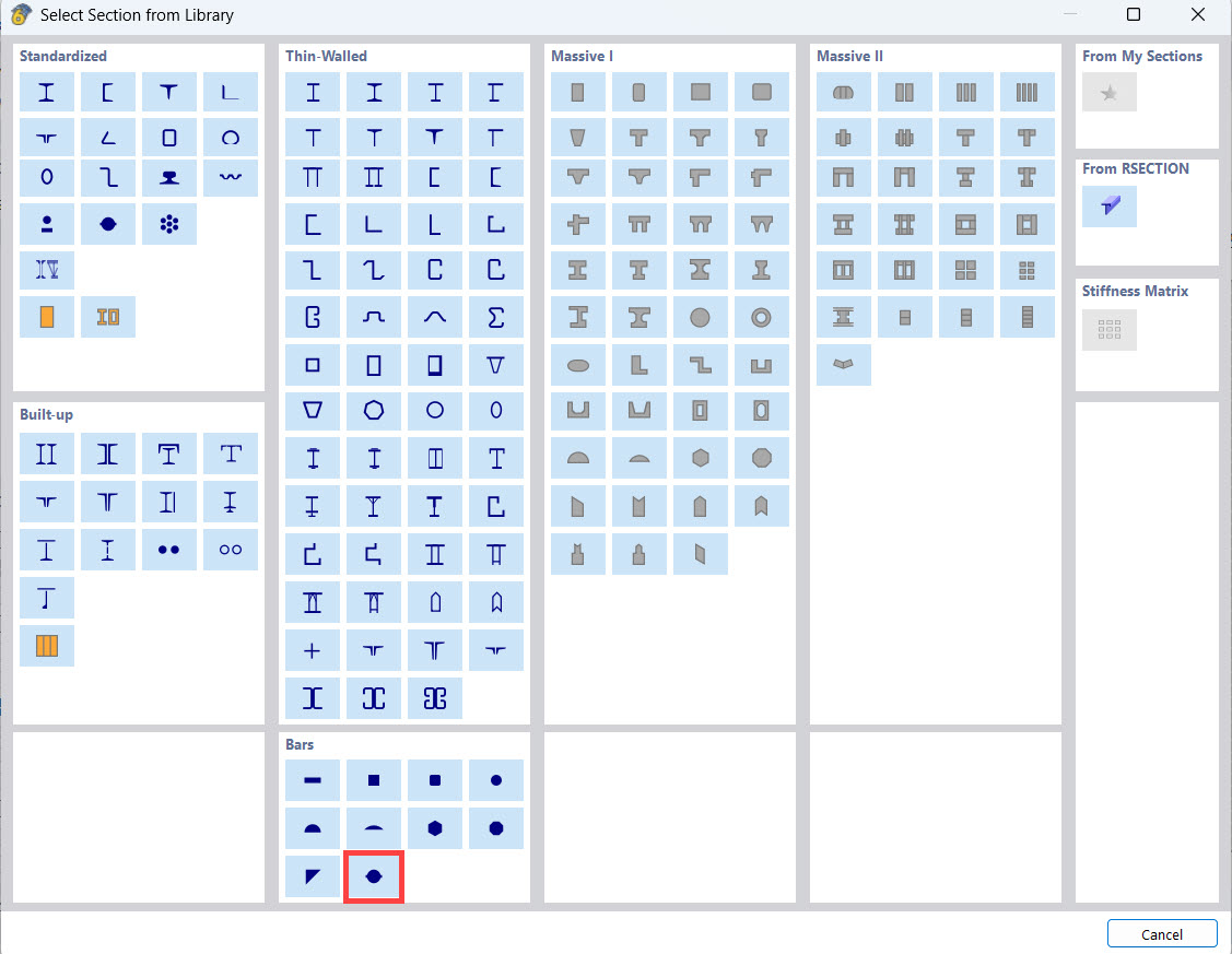 Sections paramétriques de barres d’armature dans la bibliothèque de sections des logiciels RFEM et RSTAB