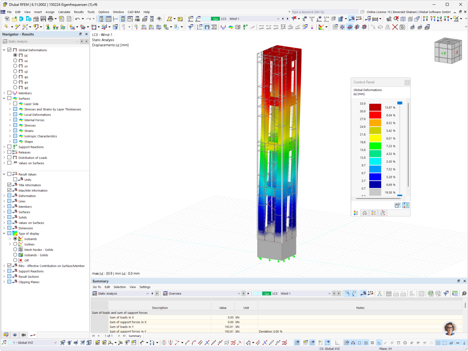 Analyse des déformations de la tour des forêts avec RFEM