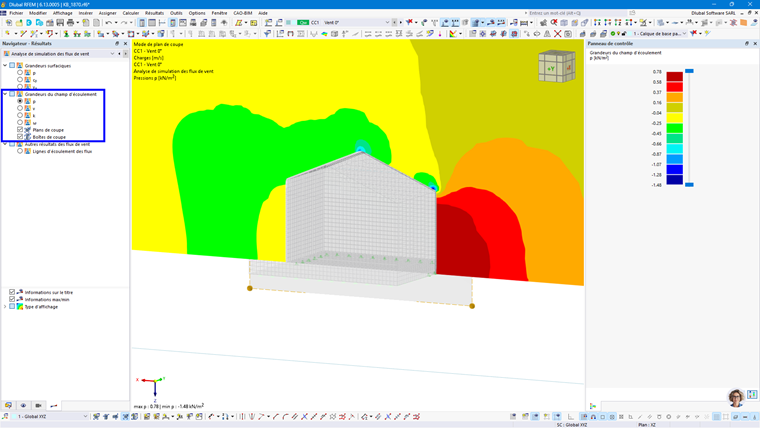 Résultats de pression dans le champ d’écoulement