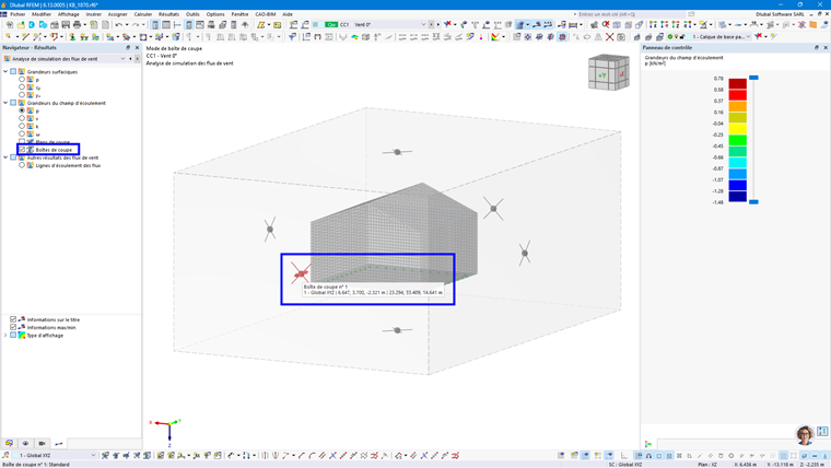 Manipulation avec la boîte de coupe pour l’affichage des résultats d'écoulement