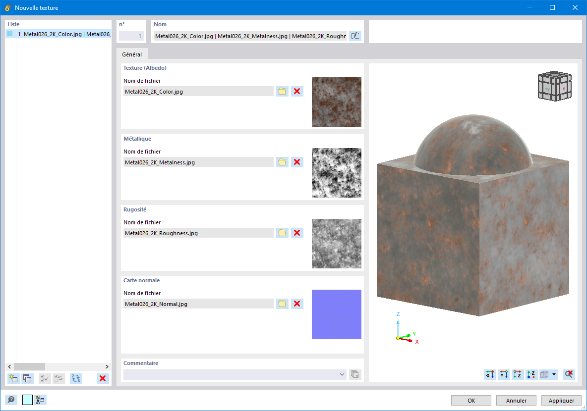 Boite de dialogue « Nouvelle texture »
