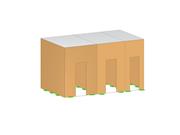 Modèle RFEM 6 d’un mur en maçonnerie non linéaire d’un étage avec ouvertures pour portes et dalle en béton.