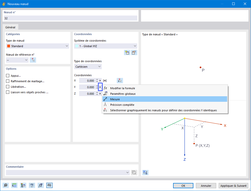 Fonction « Mesure » dans le menu contextuel