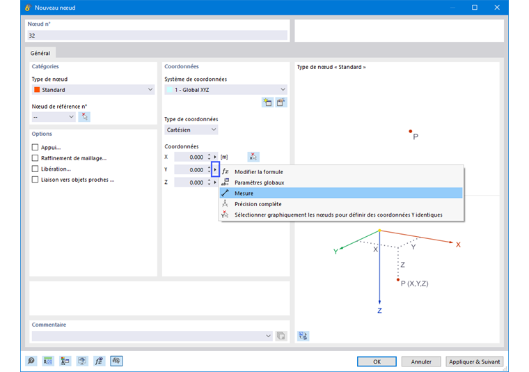 Fonction « Mesure » dans le menu contextuel