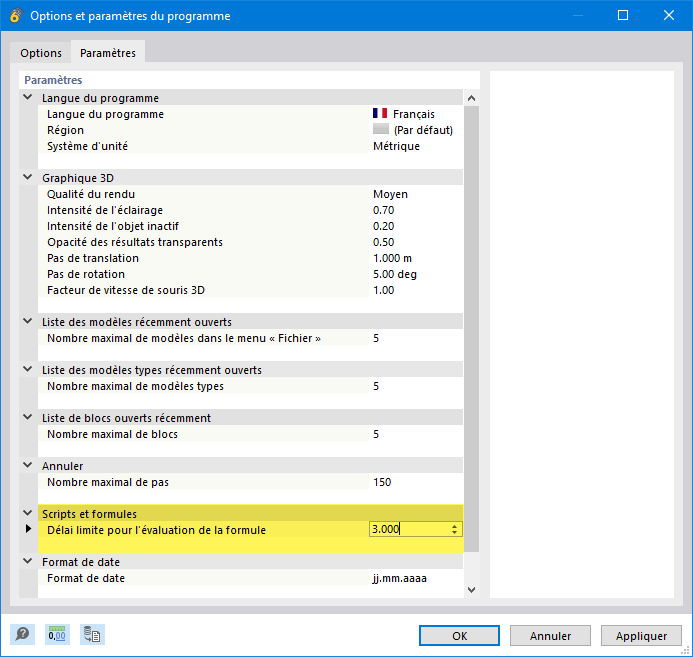 Ajuster la limite de temps pour l’évaluation de la formule