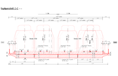 Dessin technique de la coupe standard d’un pont par Obermeyer Holding GmbH.
