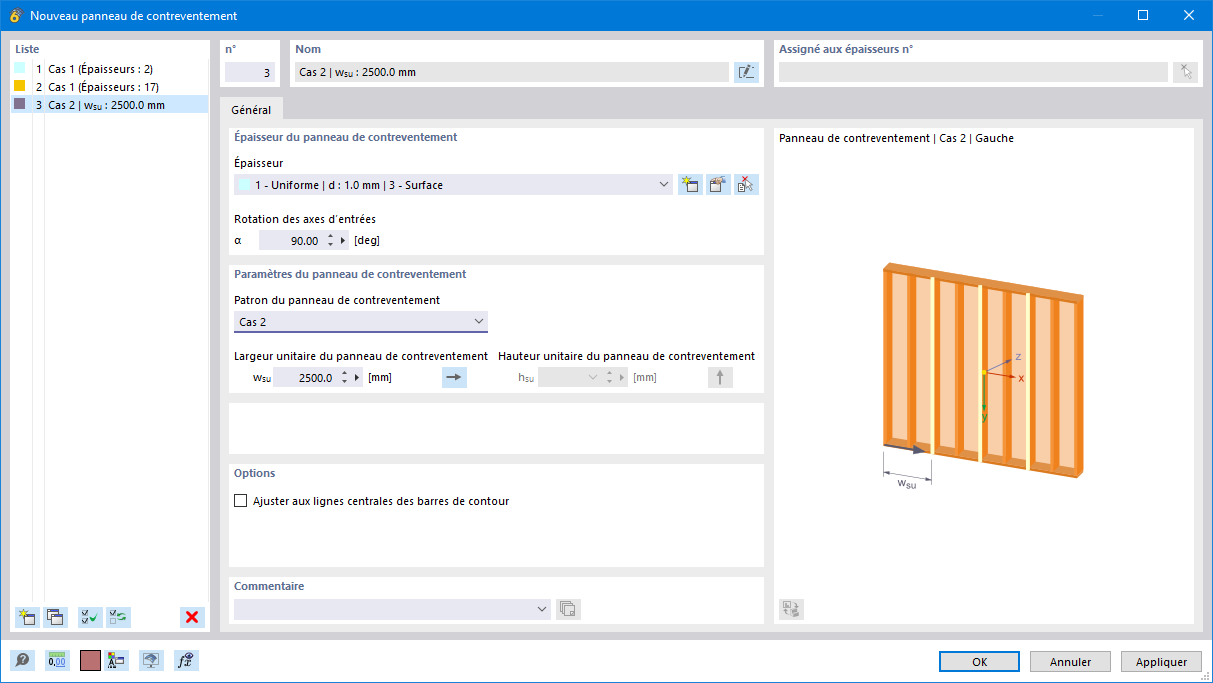 Boîte de dialogue « Nouveau panneau de contreventement »